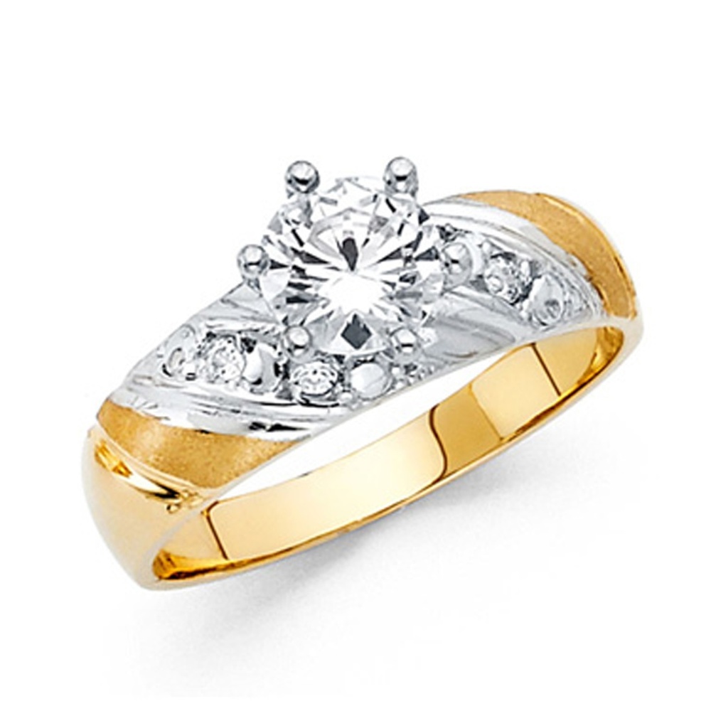 1-CT Matte Swirl Round-Cut Two-Tone CZ Ring